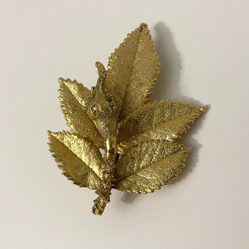 Vintage Leaf Flower Floral Rose Brooch Pin